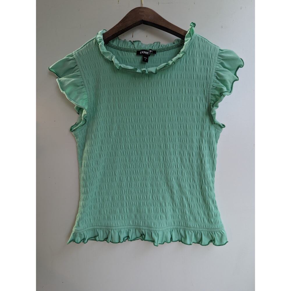 Express Smocked Ruffle Top Womens Small Mint Green Good‎ Coquette Cottagecore